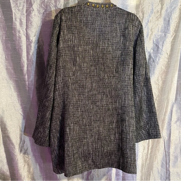 Chico’s tweed long jacket, SZ 3, XL hook closures,rhinestone embellishment, GUC - Picture 7 of 13